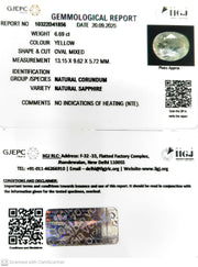 6.69/CT Natural Yellow Sapphire With Govt Lab Certificate (12210)